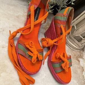 Emporio Armani Orange/Pink Wedge sandals Sz 37